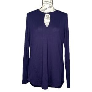 Laila Jayde (M) Soft Knit Top Purple Long Sleeve Rounded Hem Keyhole Front Back